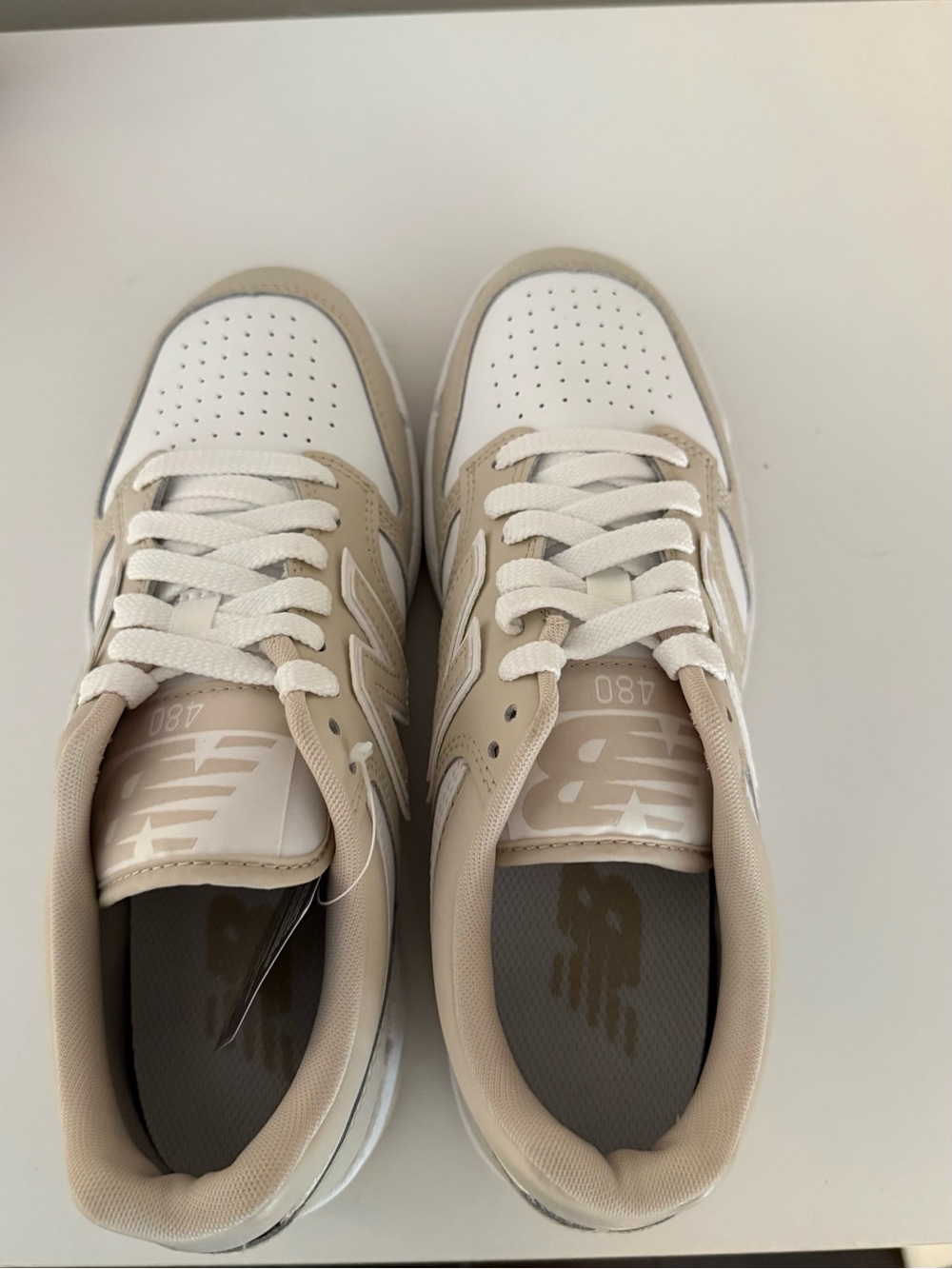 New Balance 480 Cream & White Low-Top Sneaker - Picture 2 of 6